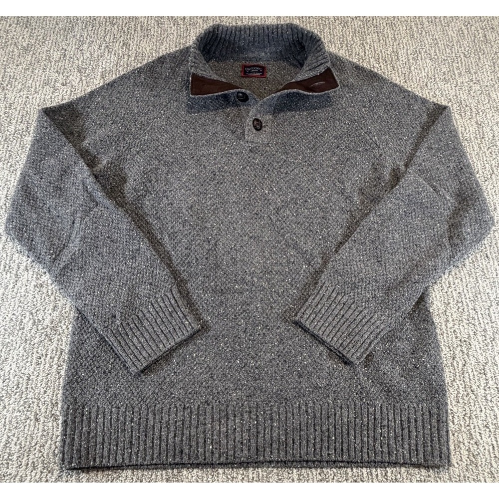 Untuckit Sweater Mens Medium Gray 1/4 Wood‎ Button Mock Neck Lambs Wool Pullover